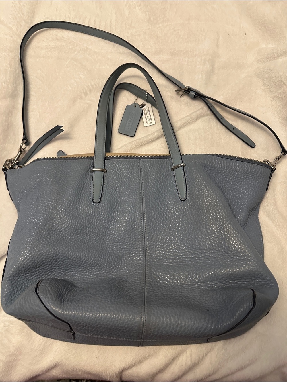 Coach Pebbled Leather Tote in Slate Blue